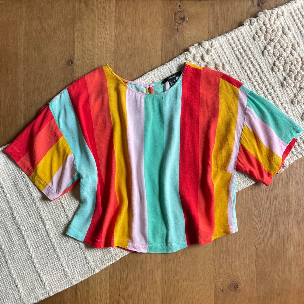 Forever 21 Striped Short Sleeve Crop Top